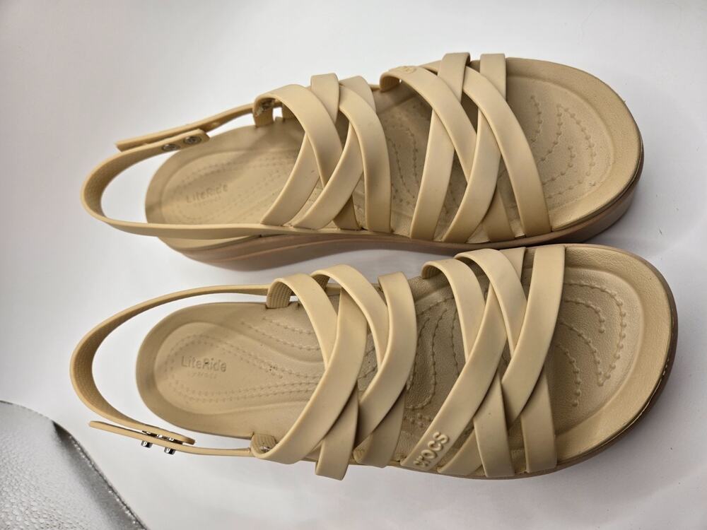 Crocs Brooklyn LiteRide Cream Strappy Wedge Sandals Women’s Size 8